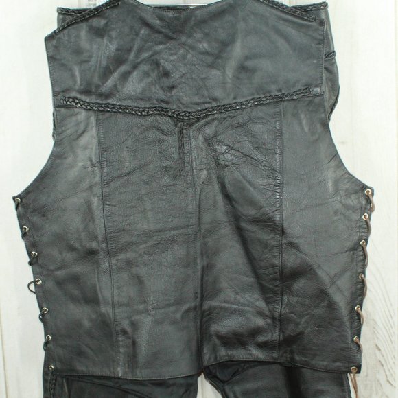 Hot Leathers Black Leather Snaps Soft Lining Braided Trim Biker Vest XXL - Picture 4 of 7